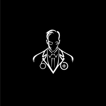 Doctor person silhouette, pharmacist worker abstract icon, health care worker sign, round logo for pharmacy, clinic, hospital. Vector illustrationのイラスト素材