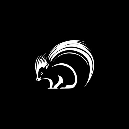 Skunk head and tail icon, savage wild animal logo template. Hand drawing emblem on black background for body art and tattoo, minimalistic sketch art. Vector illustrationのイラスト素材