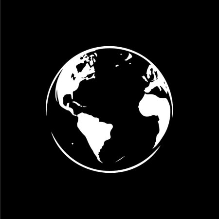 Earth logo template, globe world round emblem, save planet icon. Global planet sphere hand drawing emblem on black background, monochrome sketch art. Vector illustrationのイラスト素材