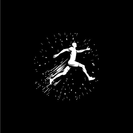 White icon of jumper silhouette on black background, sport logo template, jogging or jumping modern logotype concept, t-shirts print, tattoo, infographic. Vector illustrationのイラスト素材