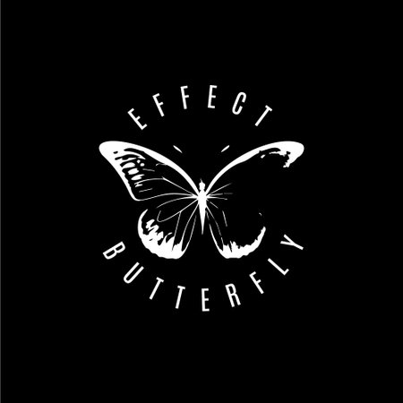 Butterfly dotwork tattoo with dots shading, tippling tattoo. Hand drawing fly insect emblem on black background for body art, minimalistic sketch monochrome logo. Vector illustrationのイラスト素材