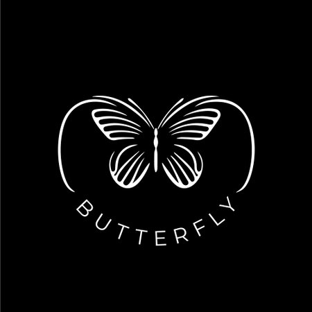 Butterfly dotwork tattoo with dots shading, tippling tattoo. Hand drawing fly insect emblem on black background for body art, minimalistic sketch monochrome logo. Vector illustrationのイラスト素材