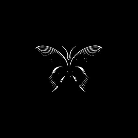 Butterfly dotwork tattoo with dots shading, tippling tattoo. Hand drawing fly insect emblem on black background for body art, minimalistic sketch monochrome logo. Vector illustrationのイラスト素材