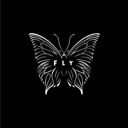 Butterfly dotwork tattoo with dots shading, tippling tattoo. Hand drawing fly insect emblem on black background for body art, minimalistic sketch monochrome logo. Vector illustrationのイラスト素材