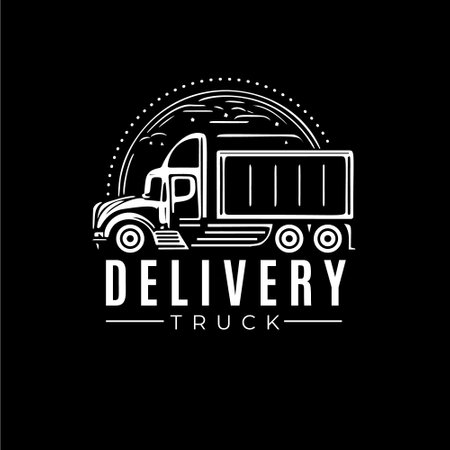 Truck icon linear emblem in silhouette style for delivery service and cargo transportation. lorry logo template. Vector illustration.のイラスト素材