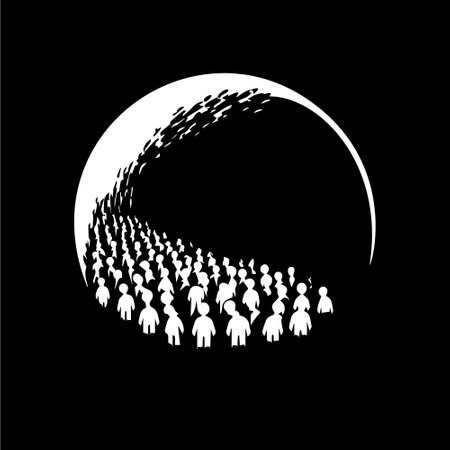People crowd standing in line or walking forward, many people, submissive people symbol, consequences of propaganda sign. Vector illustration.のイラスト素材