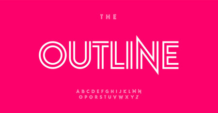 Outline alphabet, line contour letters, geometric monoline font for modern logo, emphasis headline, contemporary typography, modern typographic design. Vector typesetのイラスト素材