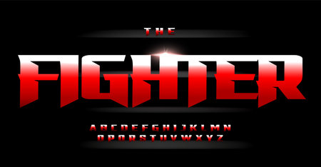 Fighter Font bold powerful typeface inspired by chivalrous knights. Sturdy solid letters for strength bravery logos, headlines, sport designs. Versatile and daring typographic design. Vector alphabetのイラスト素材