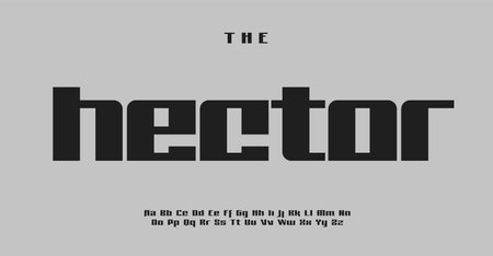Techno alphabet, industrial robust sans serif letters, wide geometric modular font for square modern logo, emphasis headline, contemporary typography, modern typographic design. Vector typeset.のイラスト素材