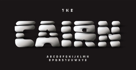Stack Pebble alphabet, zen-inspired letters, tranquil and calm font for meditation, massage, spa logo, headline, harmony typography, modern typographic design. Vector typesetのイラスト素材