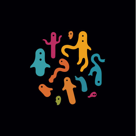 Logo1646Playful virus isolated icon. Colorful and childlike bacteria sign. Abstract logo Template for education and entertainment. Vector illustration.のイラスト素材