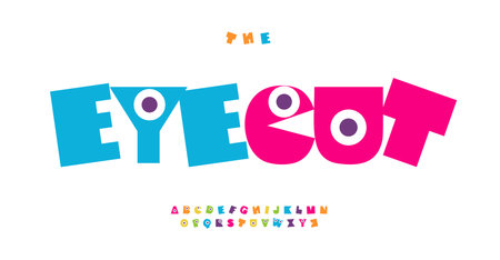 Silly playful and friendly alphabet for children books, comics, games, toys, and fun logos. Joyful typeface with bouncy characters for child design. Creative and fun font. Eye catching vector typesetのイラスト素材
