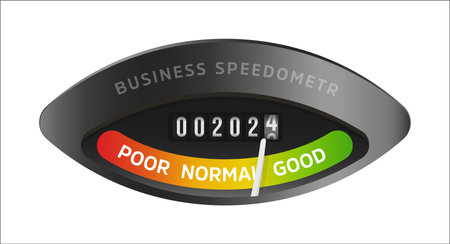 Analog business speedometer for precise performance measurement and analysis. Modern precisionist design to visualize success in 2024 year. Vector illustrationのイラスト素材