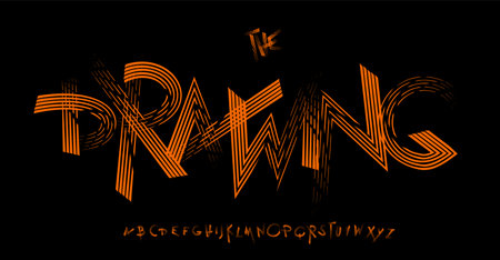 Graffiti drawing alphabet for street art style typographic design, headline and logo. Cyberspace geometric dynamic handwritten alphabet. Vector typesetのイラスト素材