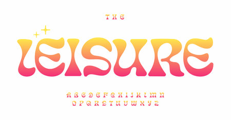 Summer beach alphabet, playful fluid letters, joyful vacation font for bright, energetic logos, vibrant festive headlines, stylish tropical typography, modern typographic design. Vector typesetのイラスト素材