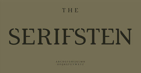 Serif stencil alphabet, military serif letters, classic elegance font for army games, shirts lettering print, branding, headline, upscale publishing typography, bold title design. Vector typesetのイラスト素材