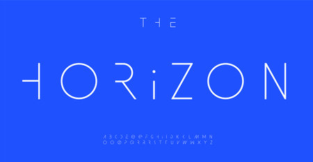 Futuristic thin typeface, minimalist cyberpunk letters, innovative tech typography, modern abstract alphabet, elegant scientific design, sleek monogram graphics, futuristic game font, Vector typeset.のイラスト素材