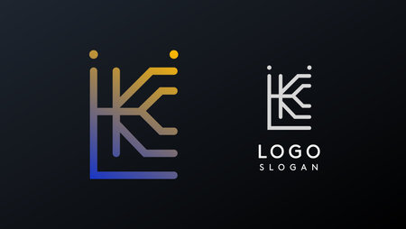 Stylized letter K, tech-inspired typography logo, unique extraterrestrial civilization symbol...