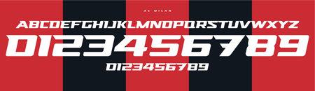 Bold athletic font, dynamic angles typeface, powerful lines numbers and letters for modern sports branding and team jerseys. Vector typesetのイラスト素材