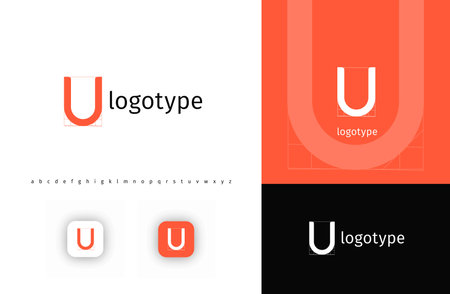Minimalistic geometric letter U monogram for blueprint project, architectural building, futuristic technology, innovative science. Modern logo concept. Vector illustrationのイラスト素材