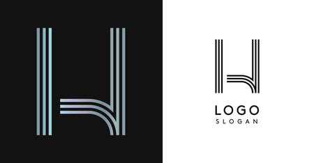 Minimalistic striped letter H, three lines monogram, shiny luxurious metallic gloss color logo for premium brand of jewels, fashion and beauty. Modern retro avant-garde identity. Vector illustration.のイラスト素材