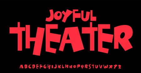 Playful joyful alphabet, chunky uneven letters, funny cartoon font for cheerful typographic, whimsical titles design, kid logos, quirky energetic headlines. Vector typesetのイラスト素材