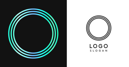 Minimalistic striped letter O, three lines monogram, shiny luxurious metallic gloss color logo for premium brand of jewels, fashion and beauty. Modern retro avant-garde identity. Vector illustration.のイラスト素材