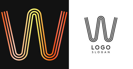 Minimalistic striped letter W, three lines monogram, shiny luxurious metallic gloss color logo for premium brand of jewels, fashion and beauty. Modern retro avant-garde identity. Vector illustration.のイラスト素材