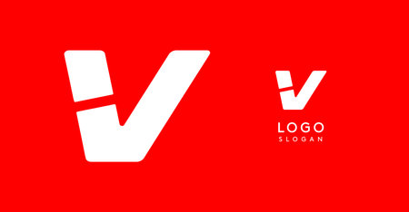 Bold angular letter V, geometric cutouts, minimalist sporty style, dynamic corporate identity, athletic and automotive logo, strong typographic design. Vector typesetのイラスト素材