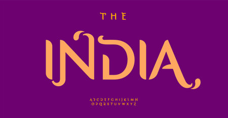 Decorative artistic font with cultural Indian flair, ideal for ethnic and cultural designs, luxurious design for artistic branding. Exotic typography with stylish accents. Vector typesetのイラスト素材
