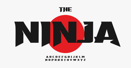 Ninja bold font, sharp edges angular letters, cutting edge Japanese culture headline, sleek geometric design, warrior typeface. Vector typesetのイラスト素材