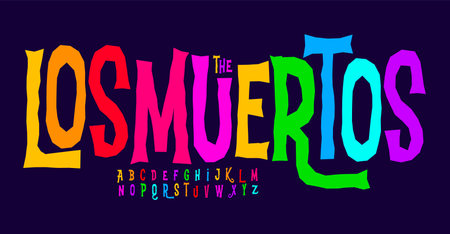 Festive colorful alphabet, bright playful letters, vibrant font for festival logo, joyful holiday headline, cheerful cultural typography. Funky carnival typographic design. Vector typesetのイラスト素材