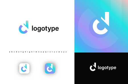 Sporty futuristic angular logo. Sharp geometric dynamic edges letter D. Minimalist innovative emblem for tech, game app, music, sport, design agency, digital space identity. Vector illustrationのイラスト素材