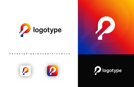Sporty futuristic angular logo. Sharp geometric dynamic edges letter p. Minimalist innovative emblem for tech, game app, music, sport, design agency, digital space identity. Vector illustrationのイラスト素材