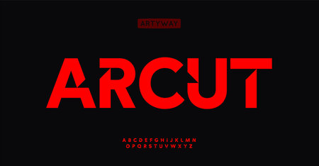 Bold angular alphabet, cutouts letters, edgy minimalist font for cyberpunk branding, futuristic logo, tech headline, game visual, innovative, digital identity. Sharp urban typography. Vector typesetのイラスト素材