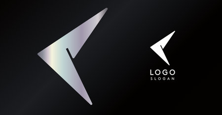 Geometric triangular C letter, abstract dynamic logo, modern holographic gradient monogram for gaming, technology, urban art, innovation, streetwear brand, sci-fi cybersport. Vector illustrationのイラスト素材