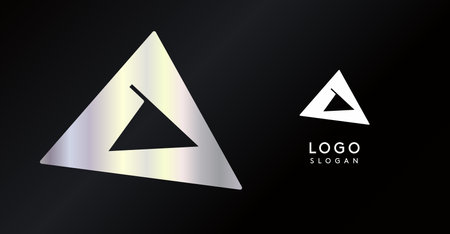 Geometric triangular O letter, abstract dynamic logo, modern holographic gradient monogram for gaming, technology, urban art, innovation, streetwear brand, sci-fi cybersport. Vector illustrationのイラスト素材