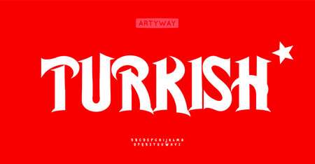 Ornamental turkish style font, bold eastern vibe letters, vintage calligraphic characters, Ottoman-inspired design with intricate arabesque details, cultural heritage typography. Vector typeset.のイラスト素材