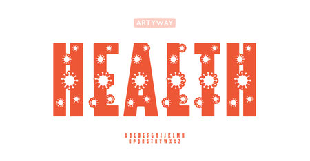 Virus alphabet, bacterial letters, microbes font for healthcare branding, educational campaigns, and scientific displays focused on wellness and prevention. Vector typeset.のイラスト素材