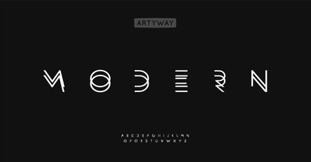 Wireframe geometric alphabet, angular overlay letters, modern layered font. Abstract futuristic typography for stylish branding logo, decorative edgy monogram, sparse modern headline. Vector typeset.のイラスト素材