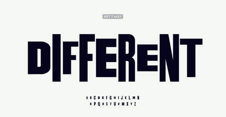 Different scalable letters, Condensed bold alphabet, Tall impactful typography for Expressive headline, Dynamic logo, Unique distinct braning. Vector typeset.のイラスト素材