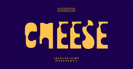 Cheesy quirky letters, plump whimsical alphabet, lively playful typeface for festive food logos, creative branding, cheerful cartoon typography. Vector typeset.のイラスト素材