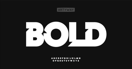 Bold strong alphabet, letters with cutouts, thick font for maximalist emphasis headline, striking modern logo, powerful branding. Vector typeset.のイラスト素材