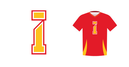 Bold yellow letter I with red outline, varsity sports emblem design on red athletic jersey. Ideal for sports team logos, college branding, athletic apparel. Vector illustrationのイラスト素材
