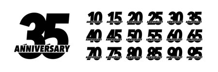 Jubillee date symbol, bold numbers. Anniversary vector set. Birthday label. Anniversary celebrating emblems. Vector illustration.のイラスト素材