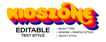 Editable text effect, graphic style template. Customizable tweaking contour style for kids zone and...