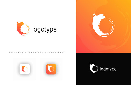 Minimalist brushstroke circle sun logo symbolizing balance, energy, and creativity. Ideal for...