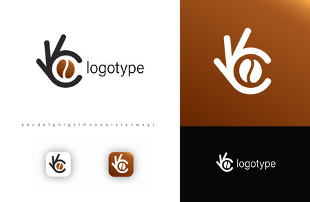 OK hand gesture with a coffee bean inside, symbolizing premium coffee quality, freshness, and...