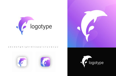 Minimalist dolphin logo with smooth flowing design. Represents nature, marine life, eco-awareness. Perfect for water-related businesses, environmental projects, conservation. Vector logoのイラスト素材