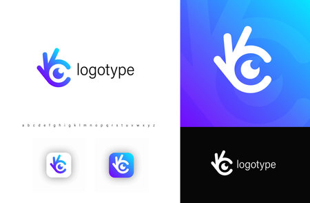 Ok eye symbolizing vision, observation, and focus. Suitable for security services, AI, technology, and branding agencies. Modern and sleek design. Vector logo templateのイラスト素材